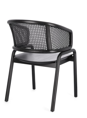 Scaun vintage Keith cu brațe, lemn de tec și ratan, negru, 56 x 60.5 x 83 cm - Img 2