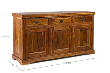 Servanta Chateaux, cu 3 uși și 3 sertare, din lemn masiv de acacia, finisaj rustic antichizat, 160x50x90 cm - Img 2