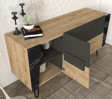 Servanta din pal melaminat Fanten neagra 150x74,6x46,8 cm - Img 5