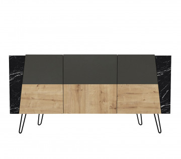 Servanta din pal melaminat Fanten neagra 150x74,6x46,8 cm - Img 7