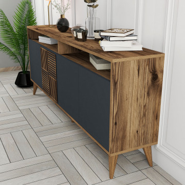 Servanta din pal melaminat Milano nuc si antracit 180x78,6x35 cm - Img 5