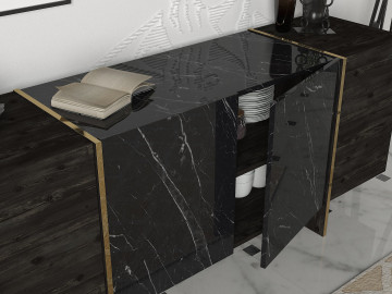 Servanta din pal melaminat Veyron neagra 180x75,5x46,6 cm - Img 5