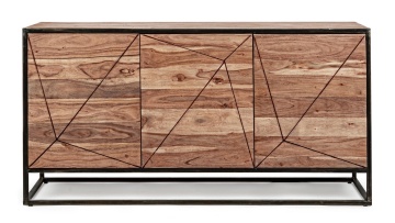 Servanta Egon, 3 uși, stil nordic, din lemn de acacia și oțel, 145x40x76 cm - Img 3