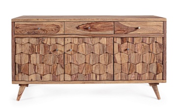 Servanta Kant, cu 3 uși și 3 sertare, din lemn de sheesham, finisaj natural, 132x40x77 cm - Img 3