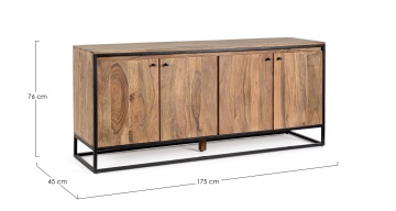 Servanta Nartan, 4 uși, din lemn de Sheesham și oțel, 175 x 45 x 76 cm - Img 2