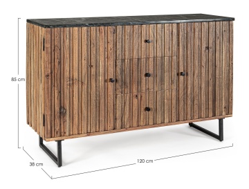Servanta Norfolk stil vintage, cu 2 uși și 3 sertare, din lemn de acacia, cu blat de marmură și picioare din oțel, 120 x 38 x 85 cm - Img 2