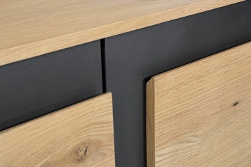 Servanta Stanwood cu 3 uși și 1 sertar, furnir de stejar și oțel, finisaj natural, 160x40x85 cm - Img 6