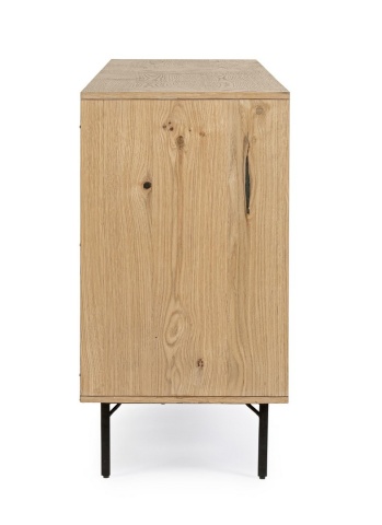 Servanta Stanwood cu 3 uși și 3 sertare, furnir de stejar și oțel, finisaj natural, 200x45x85 cm - Img 5