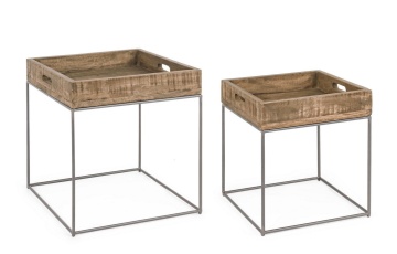 Set 2 măsuțe de cafea Narvik, pătrate, din lemn de mango și oțel