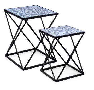 Set 2 măsuțe de cafea Neapolis, cu cadru metalic și blat imprimat, 36x36x47 cm și 42x42x55 cm - Img 4