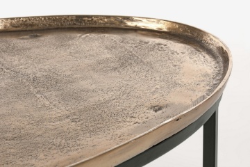 Set 2 măsuțe de cafea ovale Amira, cu cadru din oțel și blat din aluminiu antichizat - Img 4