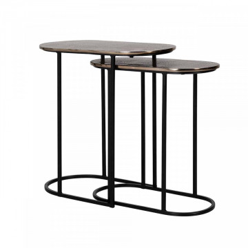 Set 2 masute de cafea ovale din metal Chandon 56x50x57 cm negru/maro