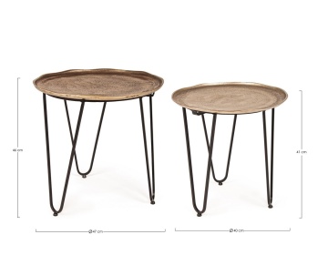 Set 2 măsuțe de cafea rotunde Amira, cu cadru din oțel și blat din aluminiu antichizat - Img 2