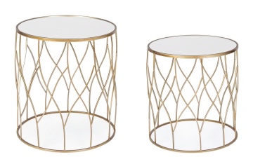 Set 2 Măsuțe de cafea rotunde Elenor, metal și sticlă, diametre 43 și 48 cm