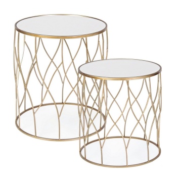 Set 2 Măsuțe de cafea rotunde Elenor, metal și sticlă, diametre 43 și 48 cm - Img 3
