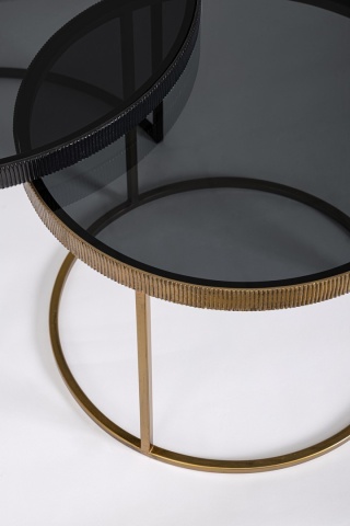 Set 2 Măsuțe de cafea Yamir rotunde, din oțel și sticlă securizată, diametre 60 cm și 75 cm - Img 3