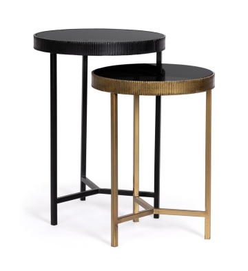Set 2 Măsuțe de cafea Yamir rotunde, din oțel și sticlă securizată, diametre 35 cm și 40 cm - Img 6