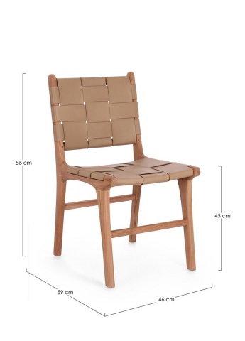 Set 2 scaune Joanna, din lemn de tec și piele naturală, taupe, 46 x 59 x 85 cm - Img 3