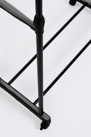 Set 2 Standuri haine Roald, cu 2 bare telescopice, reglabile pe înălțime, cu roți, din oțel vopsit electrostatic, negru, lățime 80 cm, H 90-160 cm - Img 4