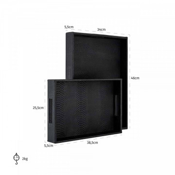 Set 2 tavi patrate pentru servire Blane, negru croc, 38.5x25.5x5.5/46x34x5.5 cm - Img 2