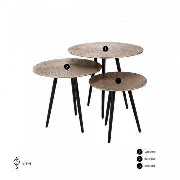 Set 3 masute de cafea rotunde din aluminiu 40x48x48 cm maro - Img 3