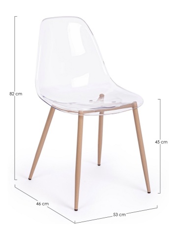 Set 4 scaune Mandy, șezut policarbonat transparent și picioare metalice aspect lemn natur, 53x46x82 cm - Img 2