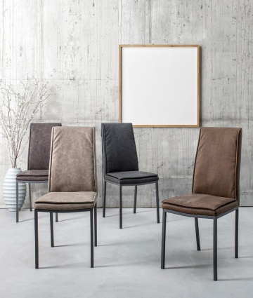 Set 4 scaune Sofie, tapițate cu piele ecologică vintage, taupe 43x59.5x99.5 cm - Img 11
