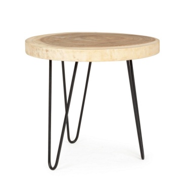 Set de 2 Măsuțe de cafea Tuala, Rotunde, din lemn de mungur și oțel, Natur, Diametru 56 cm, Înălțime 48 cm