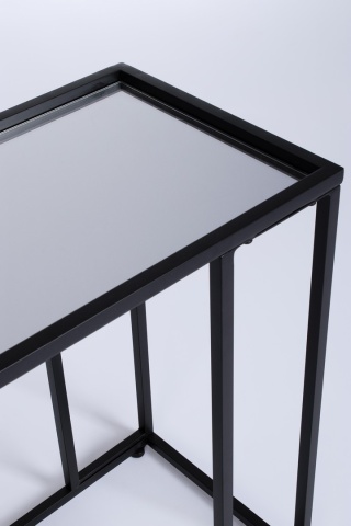 Set de 2 Măsuțe laterale dreptunghiulare, cu blat din sticlă și cadru din oțel vopsit epoxidic negru, 48x30x60 cm - Img 3