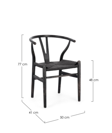 Set de 2 Scaun din lemn de fag cu șezut împletit, natural/negru, 50 x 49.5 x 77 cm - Img 3
