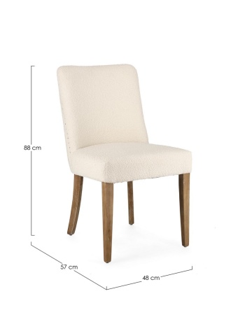 Set de 2 scaune Beatriz, cu ținte metalice, tapițerie din poliester cu efect buclé, natur, 48x57x88 cm - Img 2