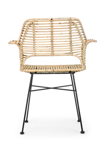 Set de 2 scaune cu brațe, din împletitură Kubu și oțel, finisaj natural, 66x58.5x83 cm - Img 4