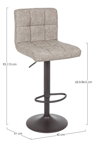 Set de 2 scaune de bar Greyson, reglabile pe înălțime, cu șezut din piele ecologică gri deschis și bază metalică gri mat, 42x51x63.5-84.5 cm - Img 2