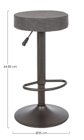 Set de 2 scaune de bar Piper Vintage, reglabile pe înălțime, cu șezut din piele ecologică gri închis și bază metalică gri mat, 35x35x64-85 cm - Img 2