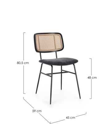 Set de 2 scaune tapitate cu ratan și cadru metalic, gri închis - Img 3