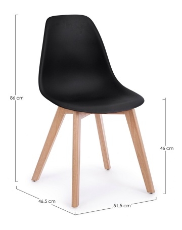 Set de 4 scaune din plastic și lemn de fag, Negru - Img 2