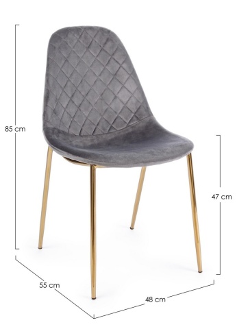 Set de 4 scaune tapițate, din catifea, cu picioare din oțel cromat auriu, gri închis - Img 2