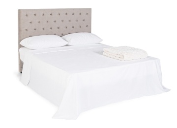 Tăblie de pat Caspar, 160 cm, din poliester cu efect de catifea, gri deschis, 160x8x120 cm - Img 5