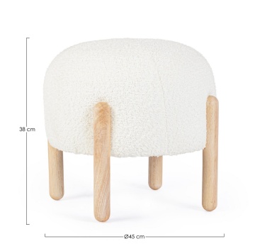 Taburet Dayla, rotund, diametru 45 cm, din poliester cu efect bouclé, alb - Img 2