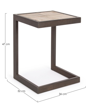 Taburet jos Blocks, stil nordic, metal și lemn de brad, 36x32x47 cm - Img 2