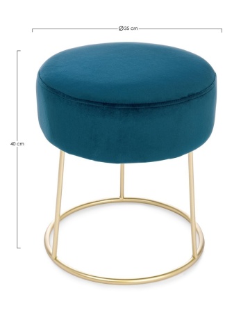 Taburet rotund Clarissa, cu șezut efect catifea și picioare din metal, albastru 35x40 cm - Img 2