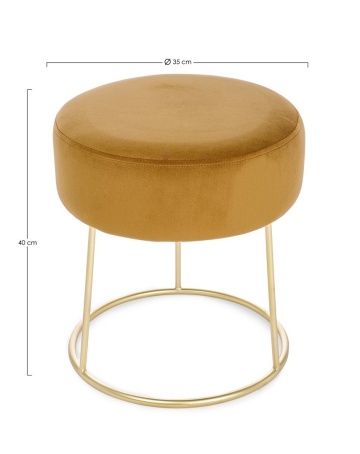 Taburet rotund Clarissa, cu șezut efect catifea și picioare din metal, mustar 35x40 cm - Img 2
