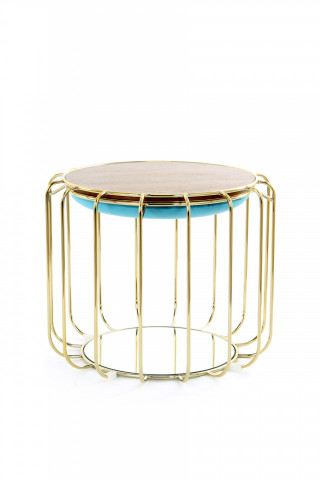 Taburet tapitat/masuta de cafea rotund/a Comfortable 50x50x45 cm turcoaz - Img 2