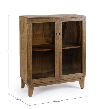 Vitrină cu 2 uși Remington, din lemn de mango cu finisaj nitrocelulozic și sticlă ambră, 80 x 40 x 100 cm - Img 2