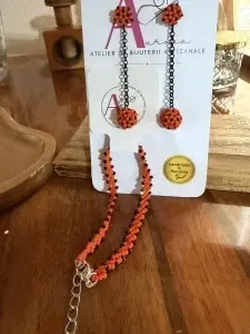 Set cercei și brățară | Coral Nocturn | Handmade