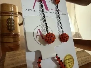 Set cercei și brățară | Coral Nocturn | Handmade | Atelier Aurora