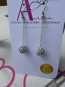 Cercei lungi | Perla de Lumină | alb și bronz