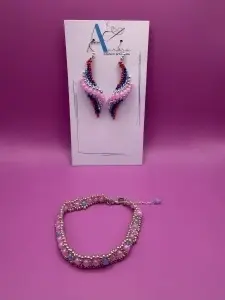 Laguna Roz | Set cercei și brățară | Handmade