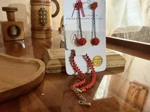 Set cercei și brățară | Coral Nocturn | Handmade | Atelier Aurora