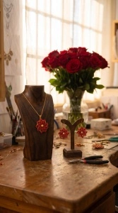 Constelație Rubinie | Set cercei și pandantiv | Handmade